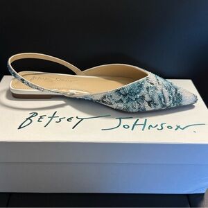 Betsey Johnson Beaded Slingback Flats in Blue and White